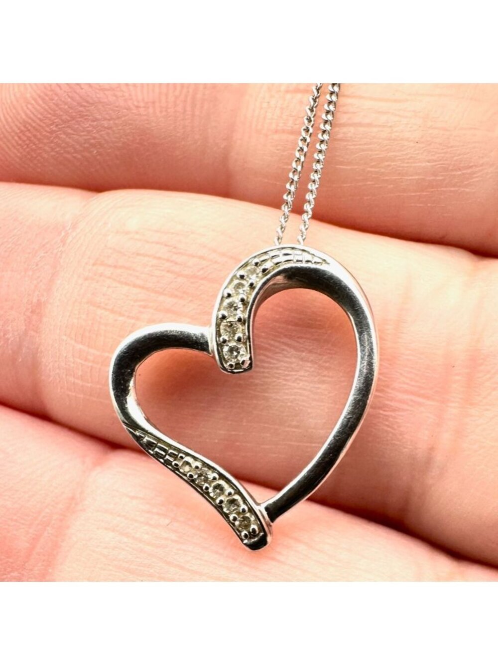 Womens Necklace 10K White Gold Diamond Heart Pendant Gift for Women
